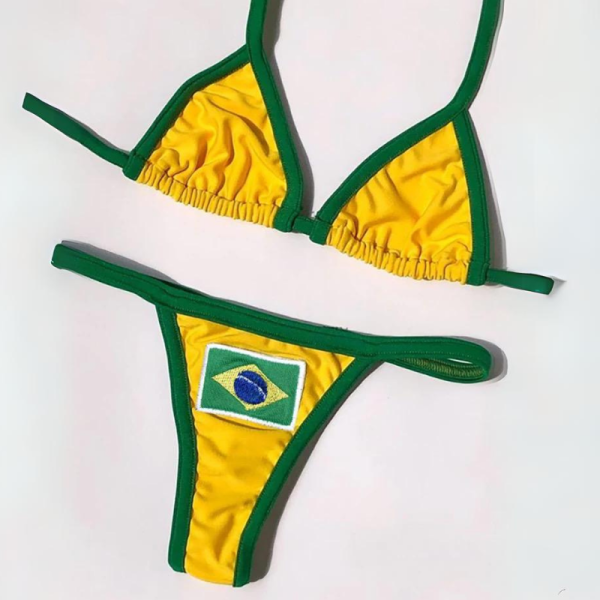 Sarı Vintage Brasil Yeşil İpli Bikini Takımı