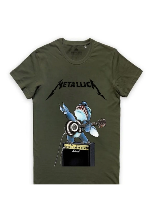 Metallica Haki Rengi Baskılı Oversize T-shirt