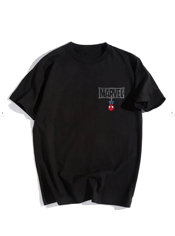 Mini Spider-Man Baskılı Siyah Unisex Oversize T-shirt