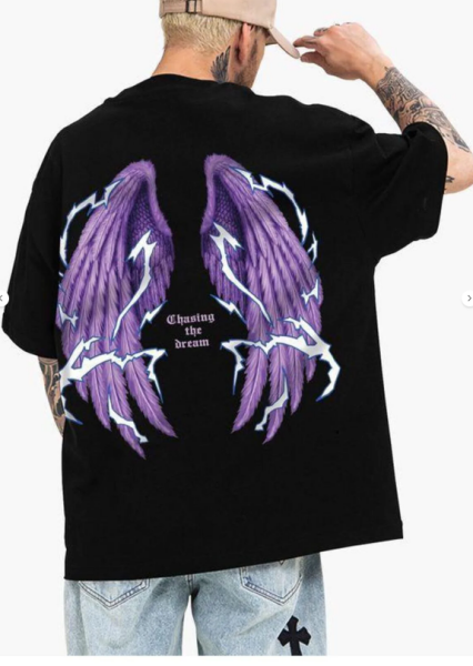 Ön Arka Baskılı Angel Siyah T-shirt