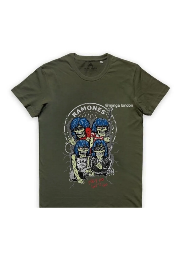Ramones Death Music Group Haki Rengi Ön Baskılı Oversize T-shirt