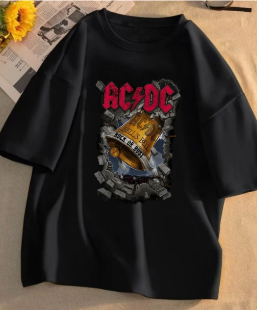 Rock Serisi AC DC Baskılı Siyah Unisex Oversize T-shirt