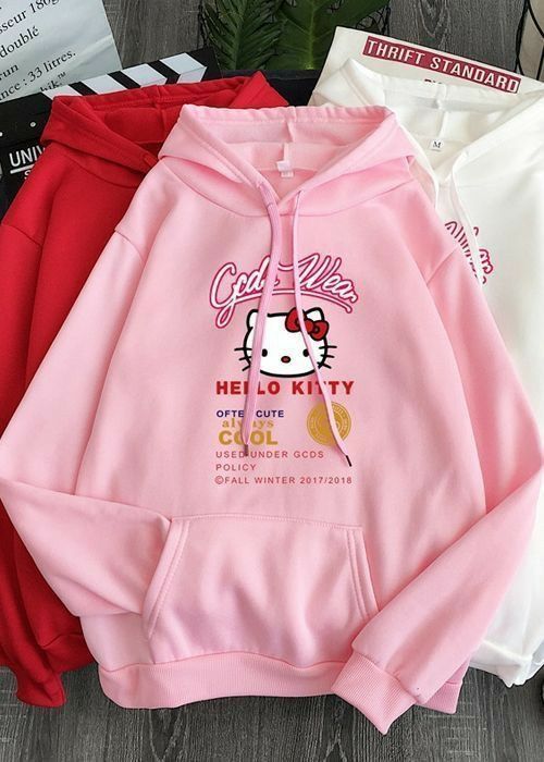 Hello Kitty Gods Wear Pembe Kalın Kumaş Kapşonlu Sweatshirt XL