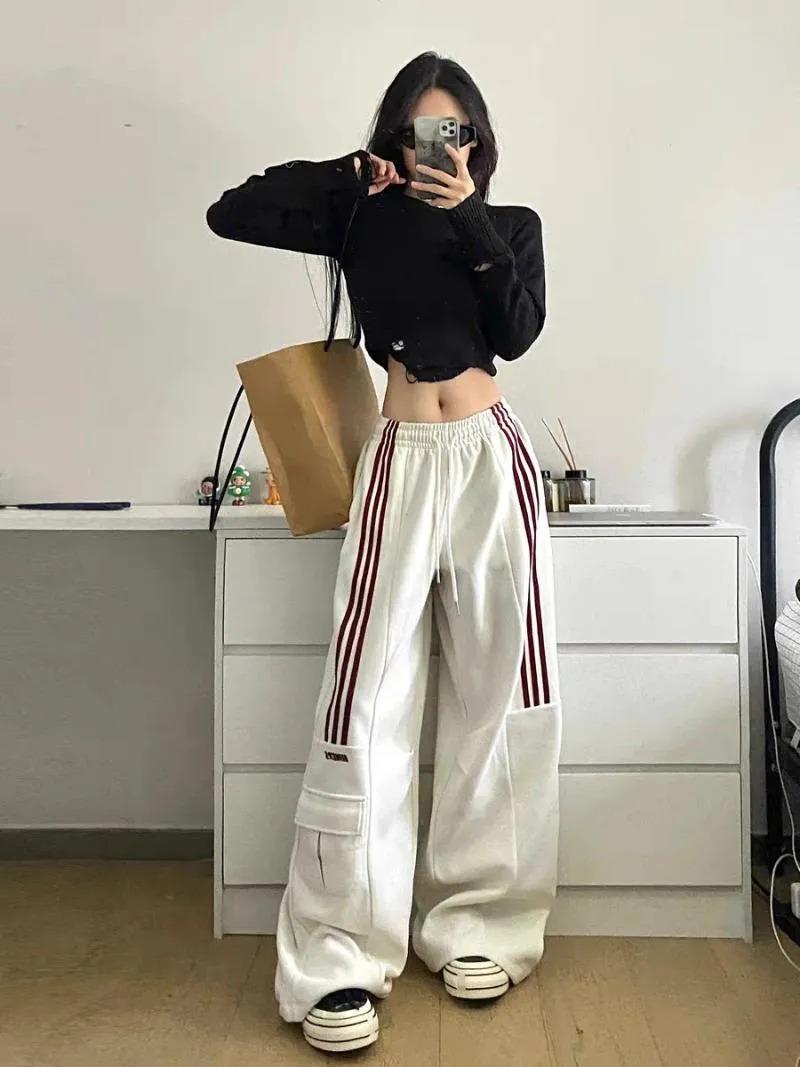 Y2k Beyaz Baggy Line Detail Unisex Eşofman Altı