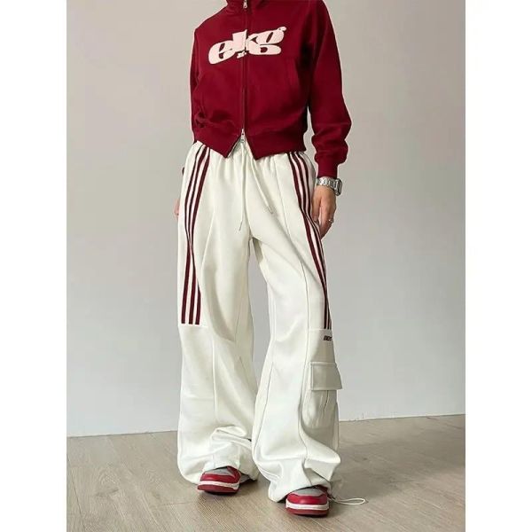 Y2k Beyaz Baggy Line Detail Unisex Eşofman Altı
