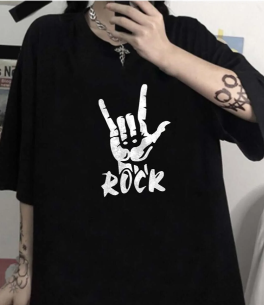 Rock Siyah Unisex Oversize T-shirt
