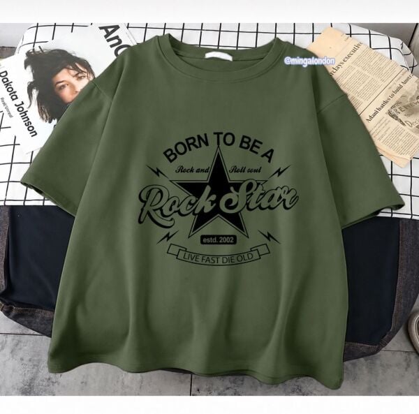 Born To Bea Rock Star Baskılı Haki T-Shirt