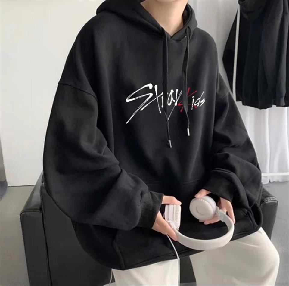 Stray Kids Siyah Kalın Kumaş Kapşonlu Sweatshirt