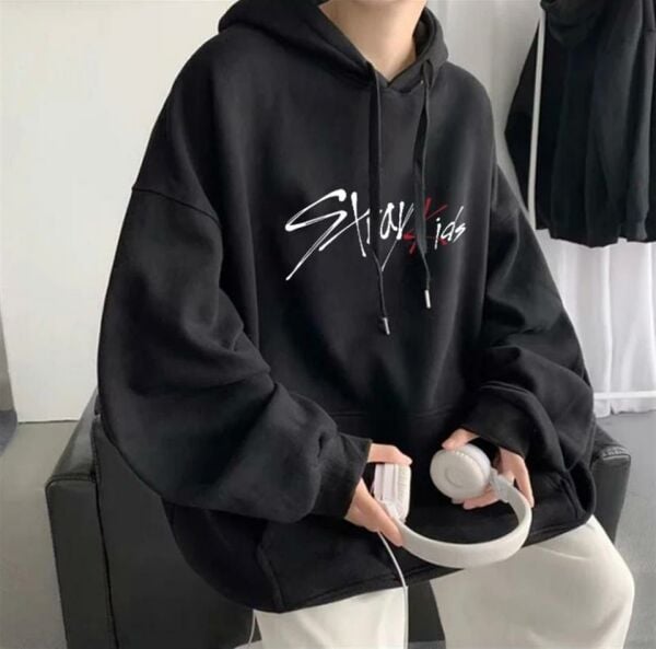 Stray Kids Siyah Kalın Kumaş Kapşonlu Sweatshirt