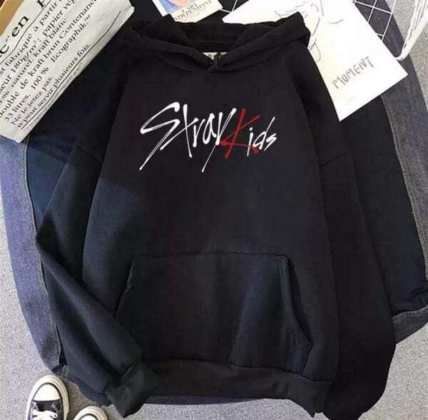 Stray Kids Siyah Kalın Kumaş Kapşonlu Sweatshirt
