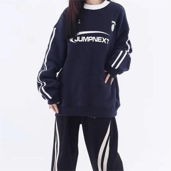 Beyaz Şeritli Jumpnext Retro Lacivert (Unisex) Uzun Kollu