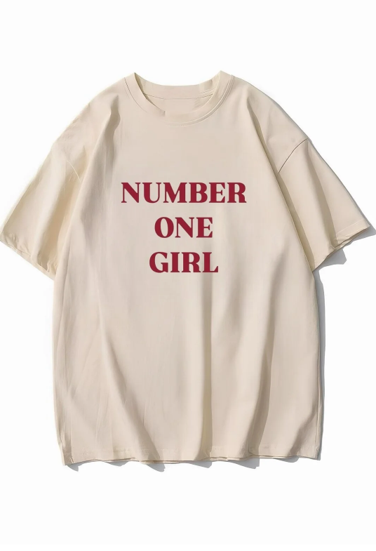 Rose Number One Girl Special Design New Season Ön Arka Baskılı Oversize Bej Tişört