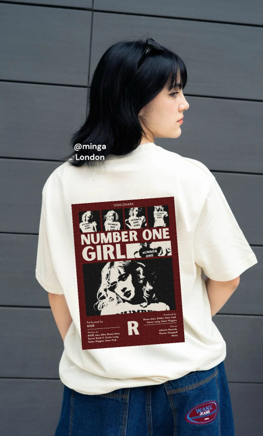 Rose Number One Girl Special Design New Season Ön Arka Baskılı Oversize Bej Tişört