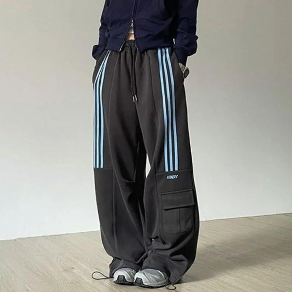Y2k Koyu Gri Baggy Line Detail Unisex Eşofman Altı