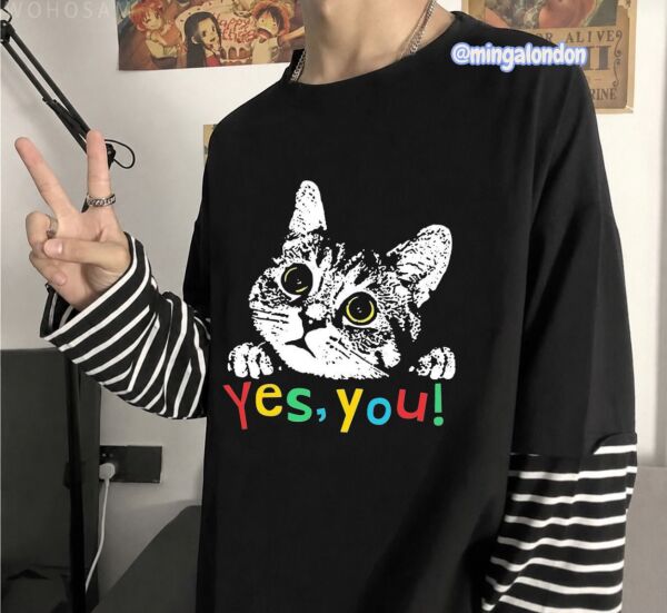 Fake Kollu Kedili YES-YOU Baskılı Oversize T-Shirt