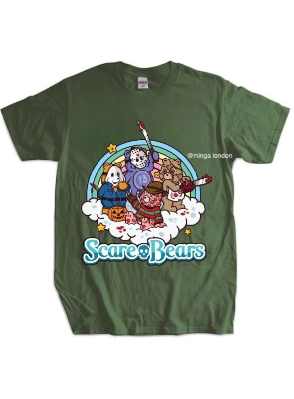 Scare Bears Haki Rengi Ön Baskılı Oversize T-shirt