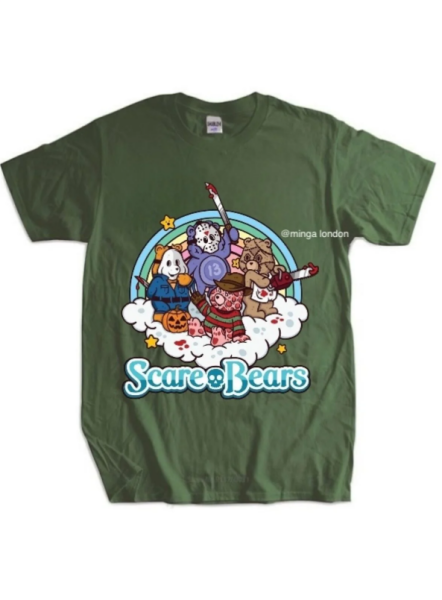 Scare Bears Haki Rengi Ön Baskılı Oversize T-shirt