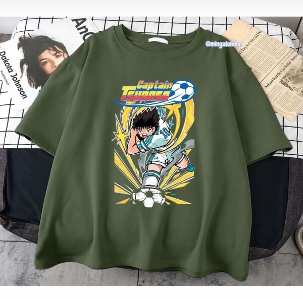 Captaın Tsubasa Baskılı Haki T-Shirt