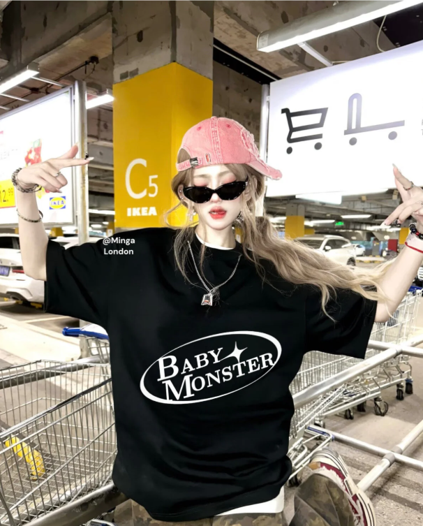 Siyah Baby Monster Ön Baskılı Oversize Unisex T-shirt