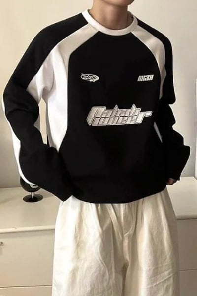 Siyah Beyaz Kolu Çizgili AH3H Paheh Sweatshirt