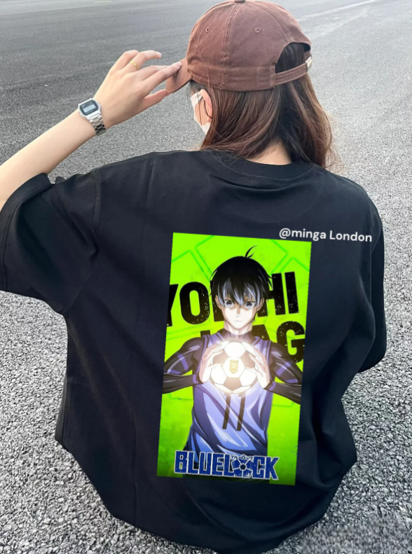 Siyah Blue Lock 11 Yoichi İsagi Sırt Baskılı Oversize T-shirt