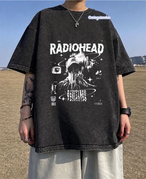 Yıkamalı RADIOHEAD Baskılı Oversize T-Shirt