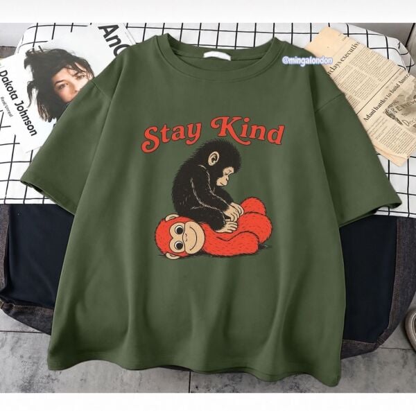 Stay Kind Baskılı Haki T-Shirt