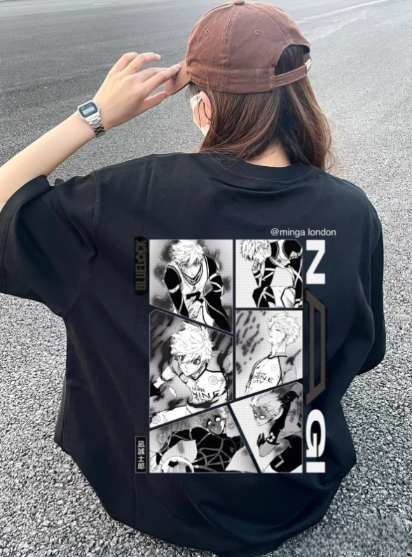 Siyah Blue Lock Seishir Nagi Sırt Baskılı Oversize T-shirt