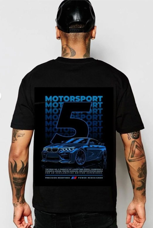 Siyah Motor Sport 5 Blue Baskılı New Season Oversize T-shirt