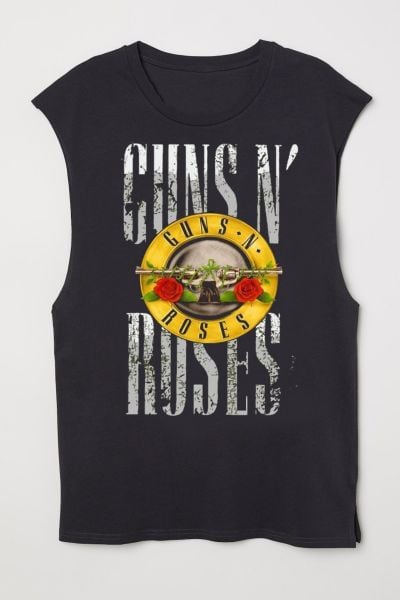 Siyah Guns N' Roses Group Kolsuz Unisex T-shirt XL