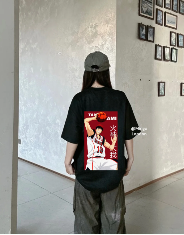 Siyah Taiga Kagami Basketball Sırt Baskılı Oversize Unisex T-shirt