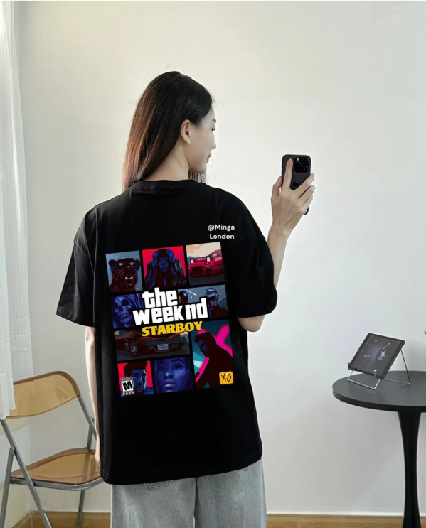 Siyah The Weekend Star Boy Collage Baskılı Oversize Tshirt