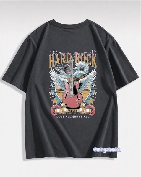 Hard Rock Sırt Baskılı Füme T-Shirt