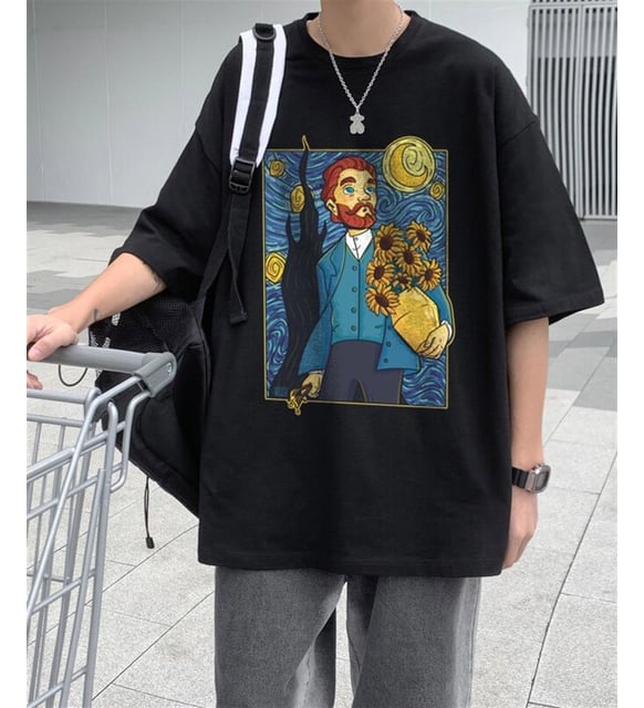 Van Gogh Starry Night Siyah Unisex Oversize T-shirt