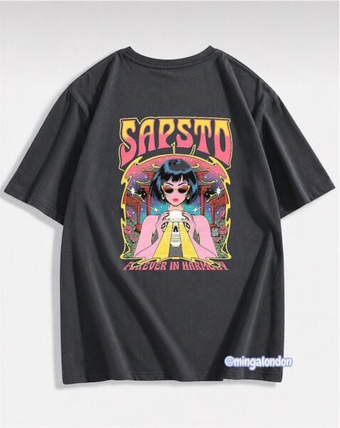 Sapsto Sırt Baskılı Füme T-Shirt