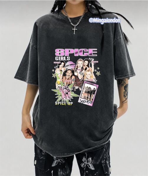 Yıkamalı Kumaş Spice Girls Baskılı Oversize T-Shirt