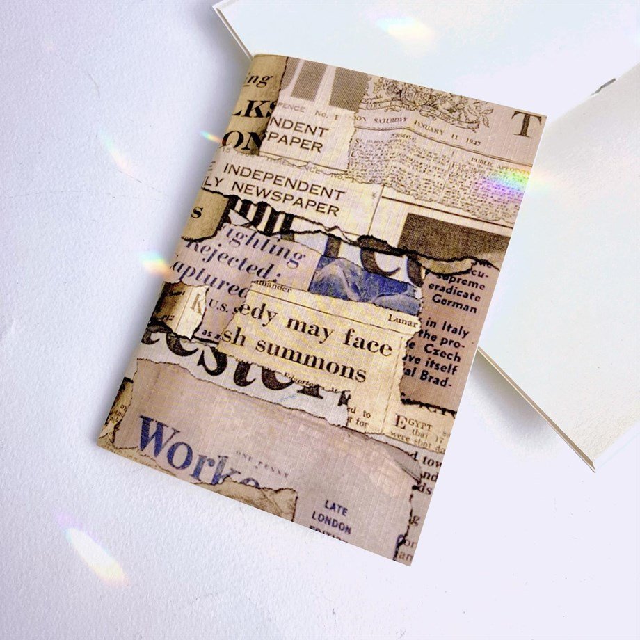 Grunge Newspaper Baskılı Mini Çizgisiz Defter