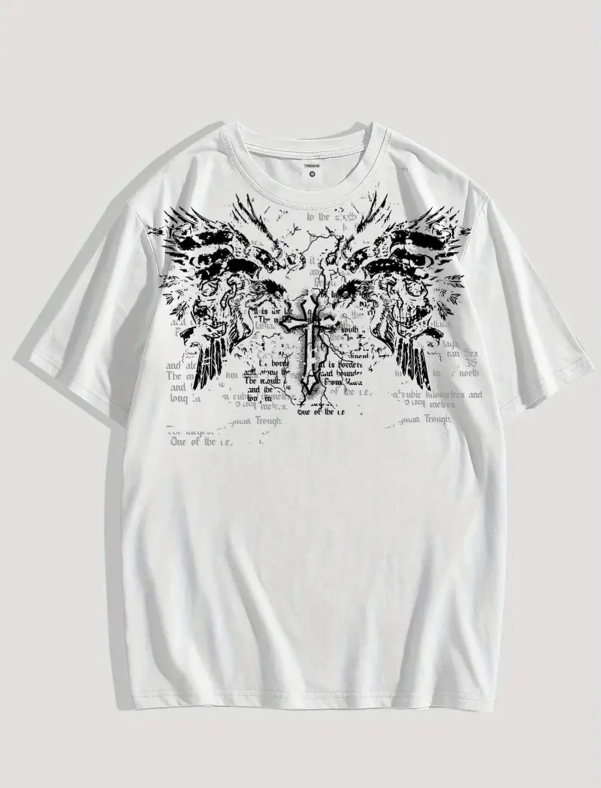 Gothic Baskılı Unisex Oversize Beyaz T-Shirt