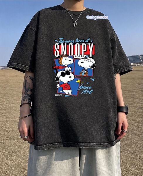 Yıkamalı Kumaş Snoopy Since 1950 Baskılı Oversize T-Shirt