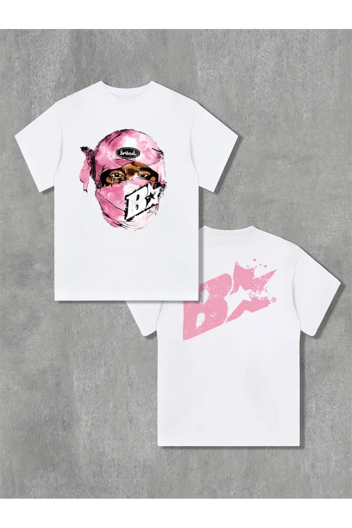 Hip-Hop Punk Baskılı Unisex Oversize Beyaz T-Shirt