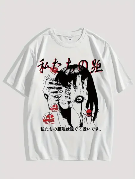 Anime Paint Baskılı Unisex Oversize Beyaz T-Shirt