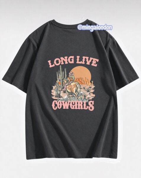 Long Lıve Cow Girls Sırt Baskılı Füme T-Shirt