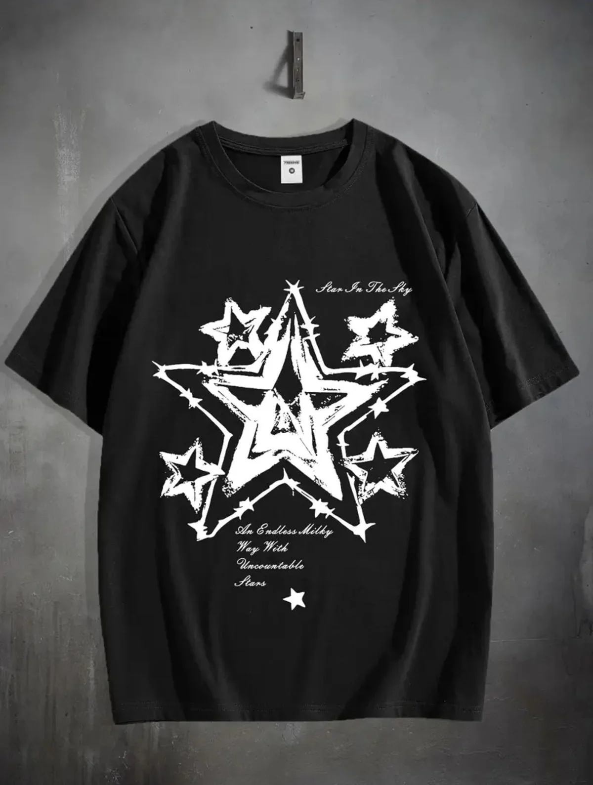 Star Baskılı Unisex Oversize Siyah T-Shirt