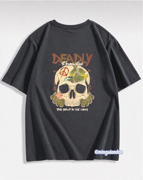 Deadly Paradise Sırt Baskılı Füme T-Shirt