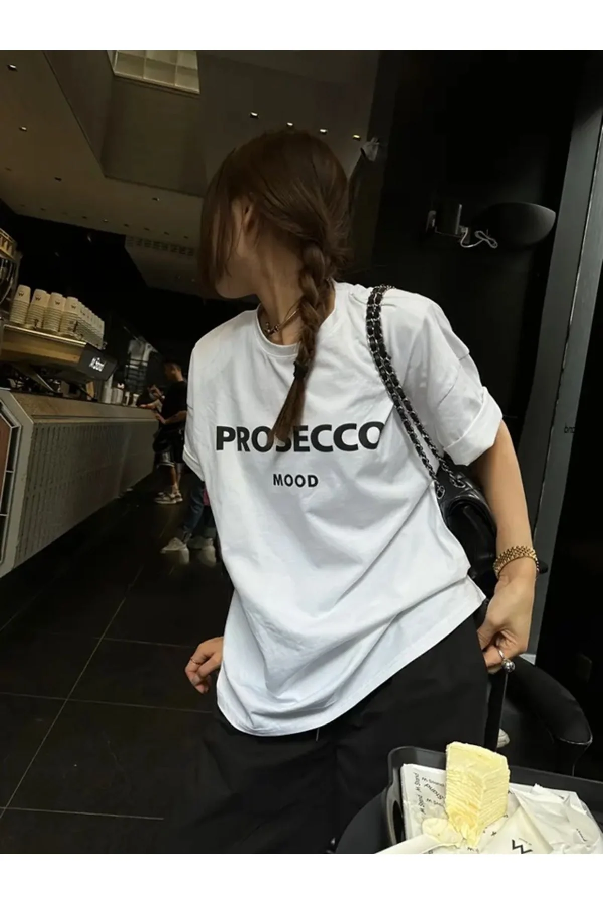 Prosecco Mood Baskılı Oversize Beyaz T-Shirt