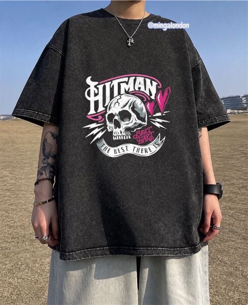 Yıkamalı Kumaş Hıtman Kuru Kafa Baskılı Oversize T-Shirt