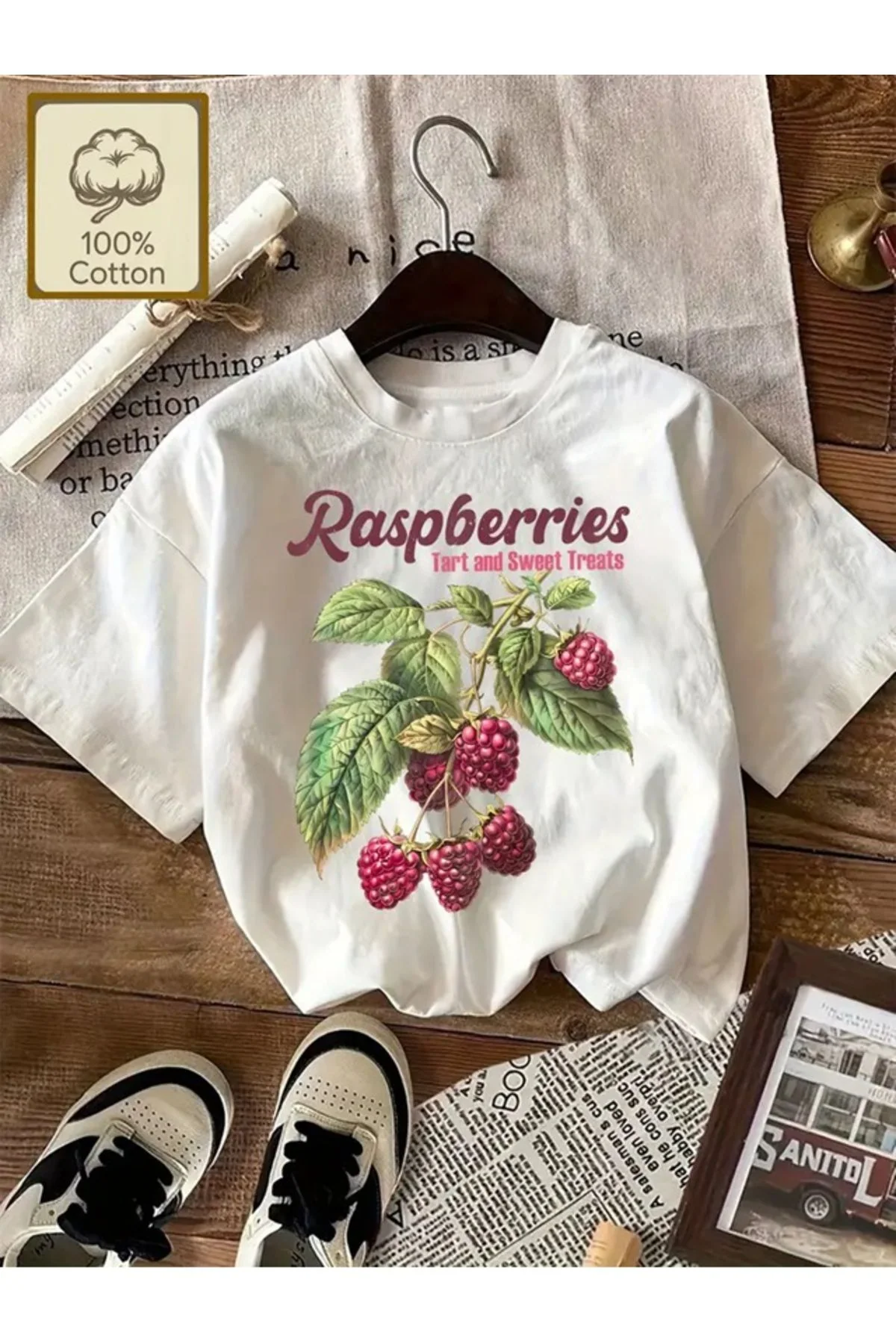 Raspberry Baskılı Oversize T-Shirt