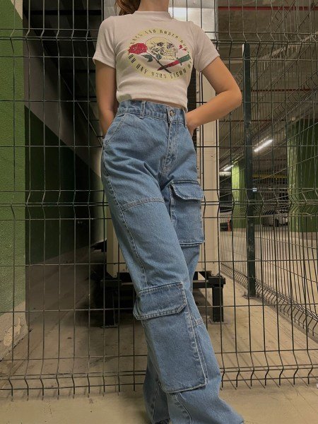 Y2K RECYCLED BLUE CARGO POCKET WIDE LEG JEAN