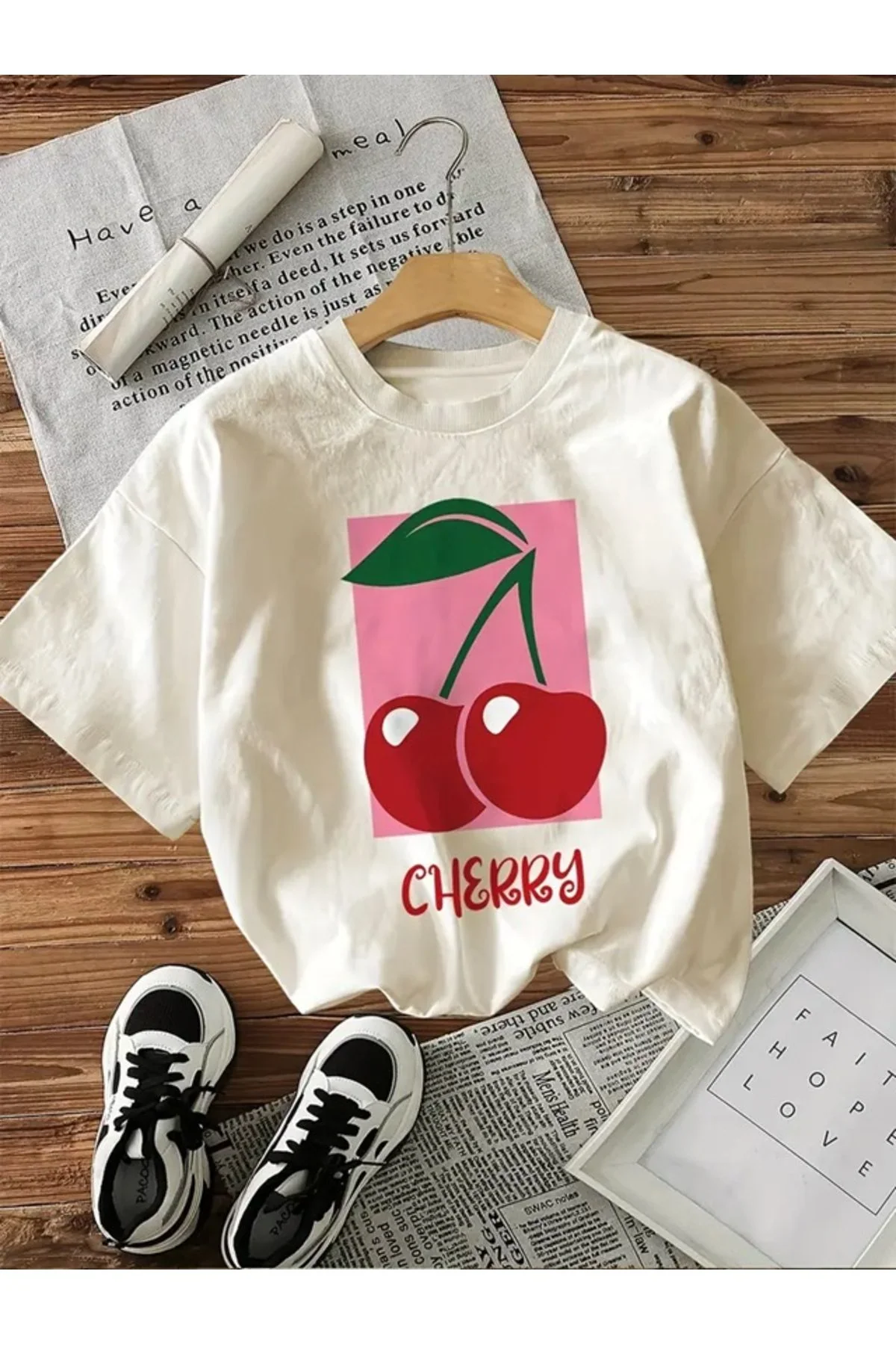 Cherry Baskılı Unisex Oversize T-Shirt