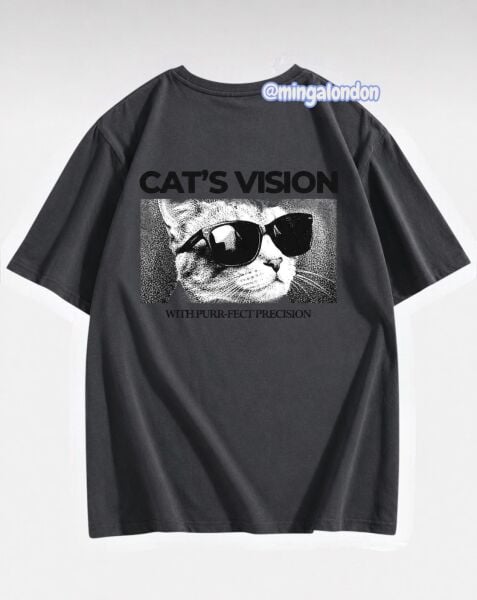 Cat's Vısıon Sırt Baskılı Füme T-Shirt
